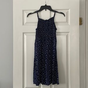 SO navy and white polka dotted dress